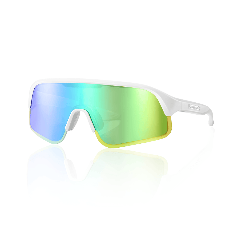 POVEC C1 Sunglasses, Arctic White + Green Revo