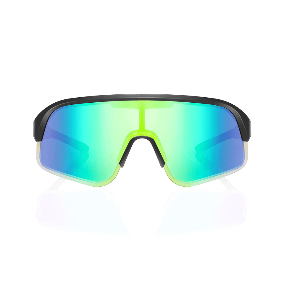 POVEC C1 Sunglasses, Matte Black + Green Revo, side angle