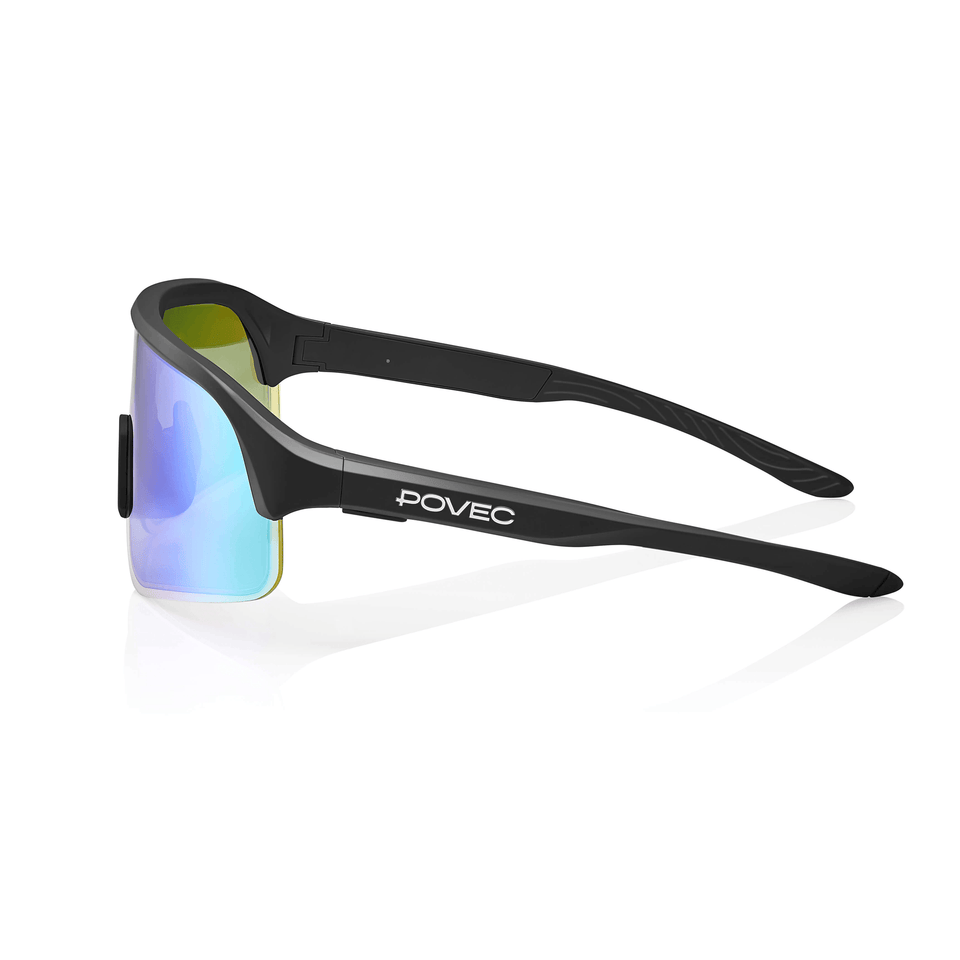 POVEC C1 Sunglasses, Matte Black + Green Revo, top angle