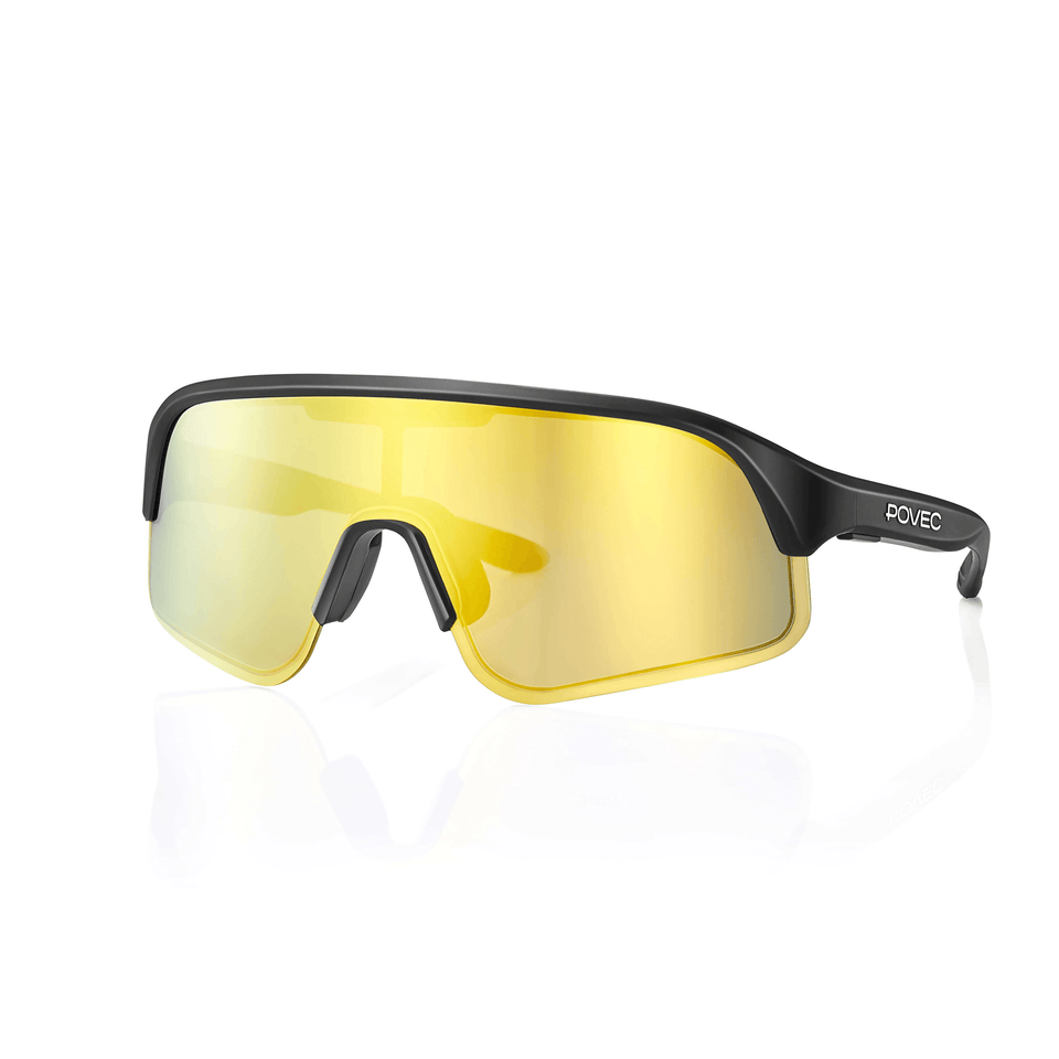 POVEC C1 Sunglasses, Matte Black + Gold Revo