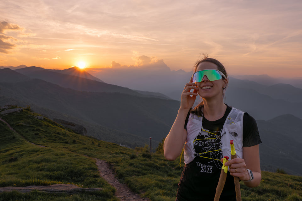 POVEC C1 Sunglasses worn on a mountain trail run